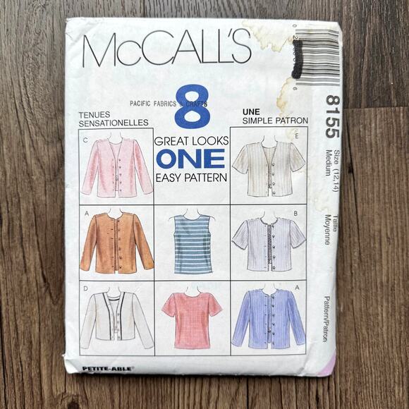 Vintage 1990s McCalls 8155 Sewing Pattern Womens Sz Medium Cardigan Top COMPLETE - Picture 1 of 2